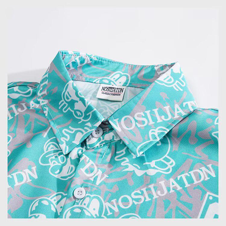 Hawaii Men's Quick Dry Graffiti Floral Shirt & Shorts Summer Set