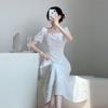 French temperament advanced sense Muse fan dress women's summer design sense waist gentle wind first love fairy long dress
