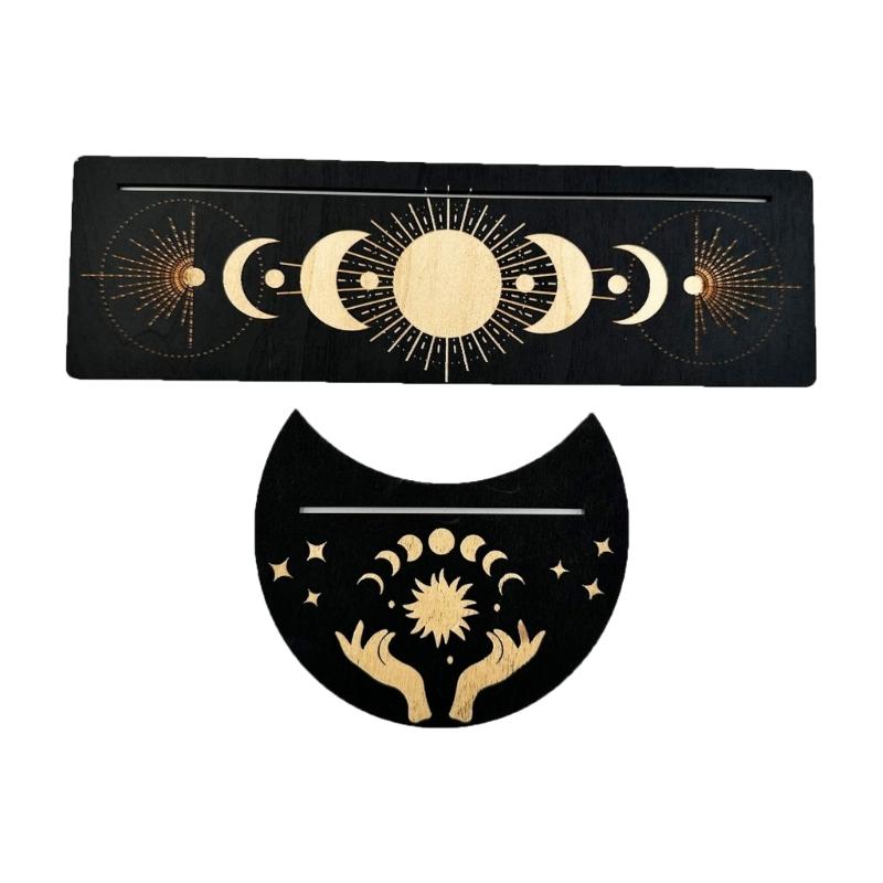 Moon Shape and Rectangle Cards Holder for Witch Divinations Tools Wood Tarot Cards Stand Holder Moon Phases Altar Base