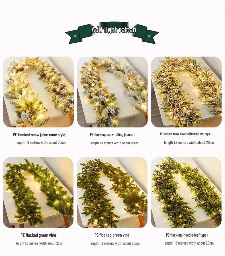 Encrypted Snowing PE Rattan Garland with Flocked Snow for Window & Wall Hanging