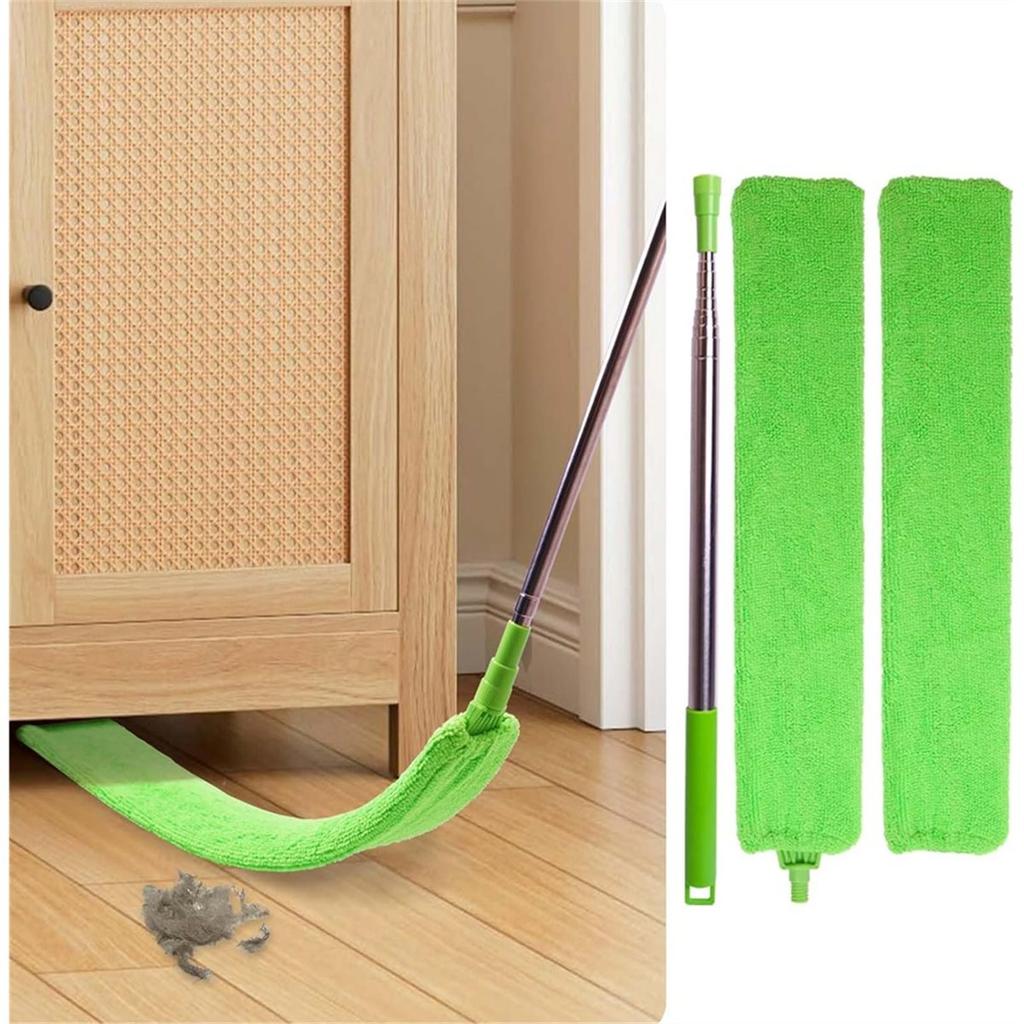 Retractable Dust Cleaner for Under Appliances, Flat Duster with Telescopic Pole