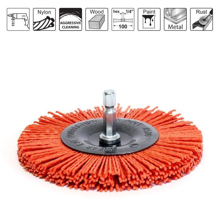 S&R Brosse Abrasive Circulaire 100 Mm En Nylon AGRESSIF À Queue Hexagonal 1/4 '(6.35 Mm) Qualité Professionnelle