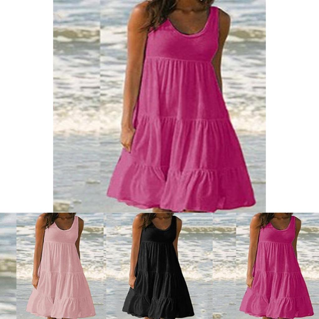 Stylish Women's Holiday Summer Solid Sleeveless Party Beach Loose Short Dress Sundress For Effortless Elegance