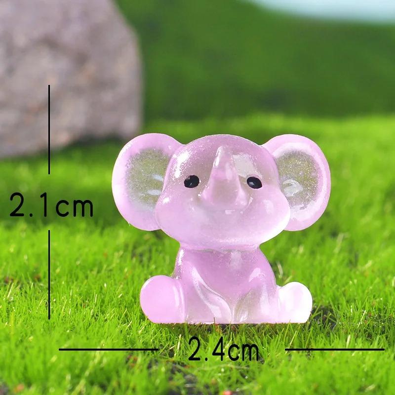 5 Pcs Lovely Elephant Small Miniatures Luminous Transparent Resin Animal Miniature Landscape Table Ornaments