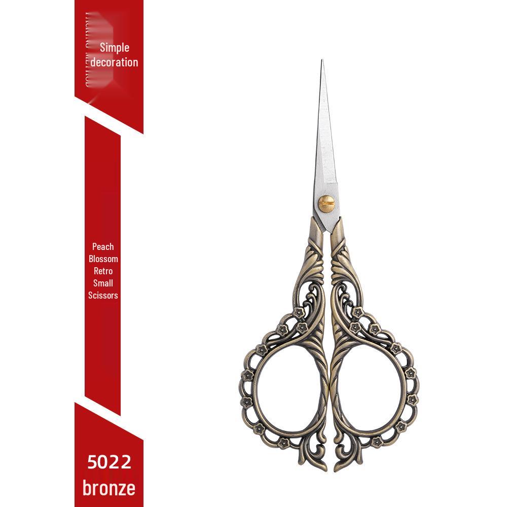 Peach Blossom Retro Pointed Tip Stainless Steel Scissors for Embroidery, Yarn, Paper - Ideal for Home, Office, and Crafts.