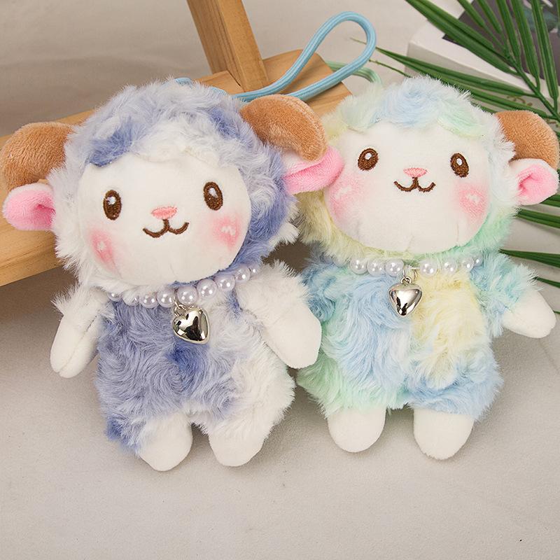 Cute Soft Fluffy Sheep Plush Doll With Pearl Necklace Heart Pendant For Kids Gifts Bedroom Party Decor