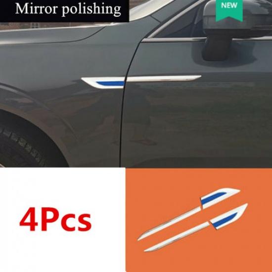 Chrome+Blue Car Front Side Door Fender Cover Trim Decoration Accessory 4Pcs/Set