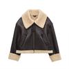 Women Fashion PU Solid Front Zipper Bomber Jackets Vintage Lapel Neck Long Sleeves Female Chic Lady Outfits