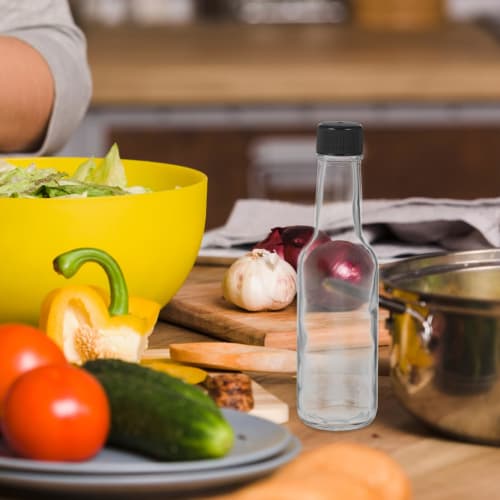 Luxshiny Clear Glass Quadra Bottles, 6-Piece Set, 150ml Thick-Walled, Empty Hot Sauce Bottles with Screw Caps, Honey, Salad Dressing Containers, Small