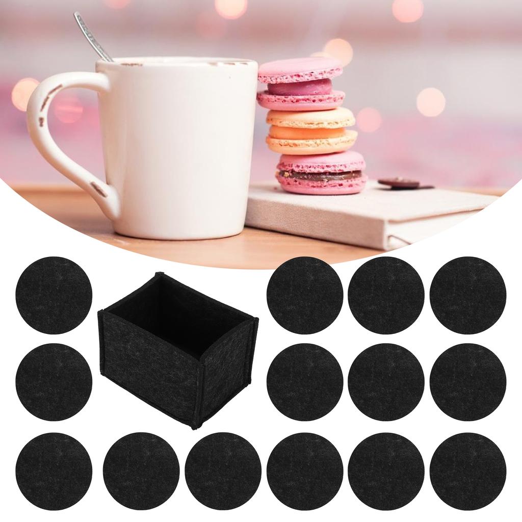 14 stk Filt-absorberende underlag runde tykke koppmatter til kjøkkenbord med oppbevaringsholder