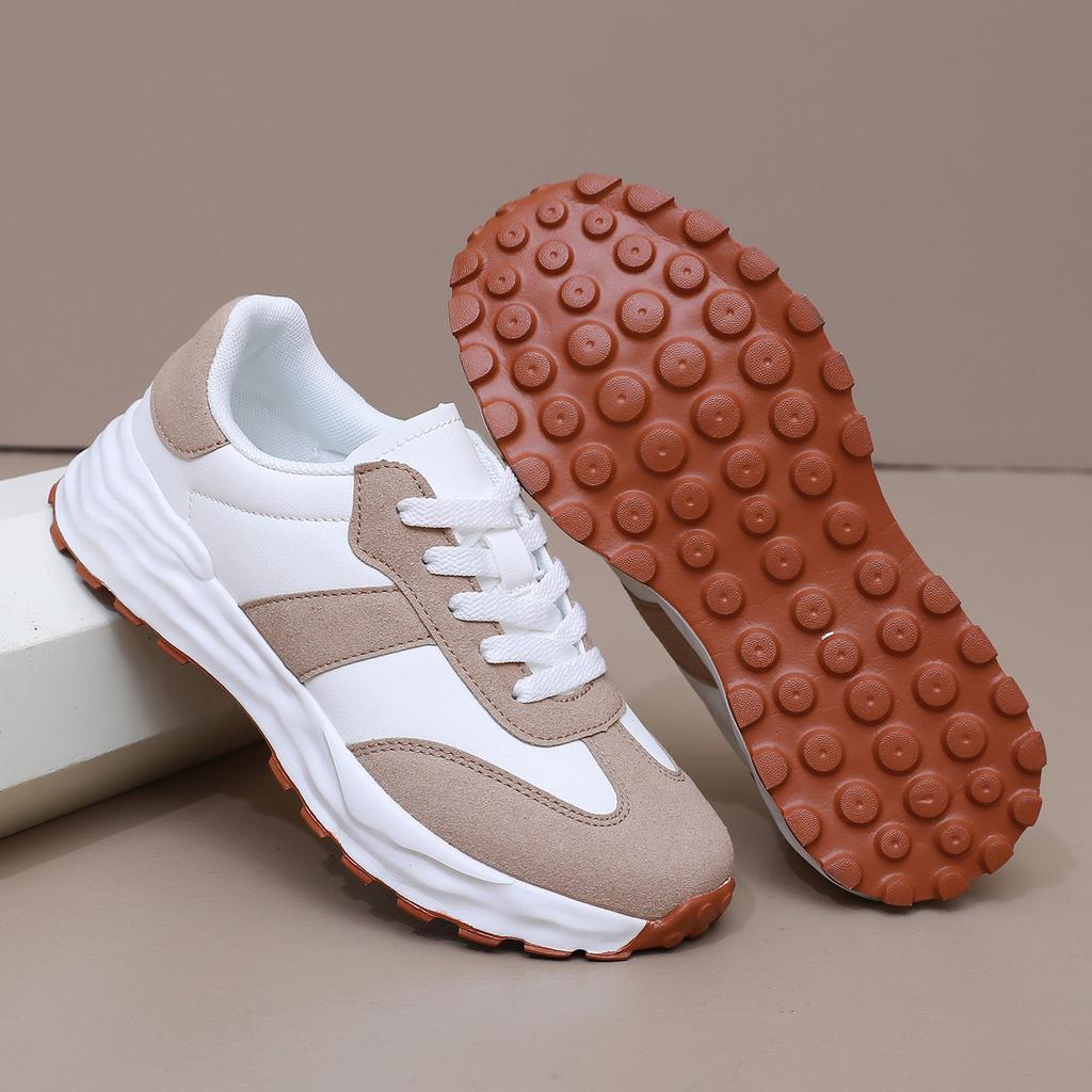 Fashion New Casual Sneakers Women Suede Leather Patchwork Mixed Colors Lace-Up Round Toe Platform Shoes Lady Flats Handmade