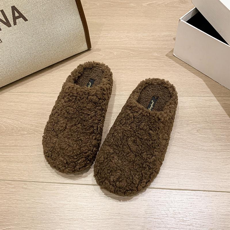 

Тапочки Mao Mao женская верхняя одежда 2025 осень и зима новые на толстой подошве универсальные бархатные тапочки-шлепанцы с хлопковой шваброй на одном педале женские 40 коричневый