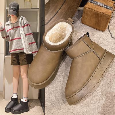 2025 Winter New Solid Color Thickened Warm Flat Heel Snow Boots Winter Short Tube Niche Large Size Northeast Women's Snow Boots