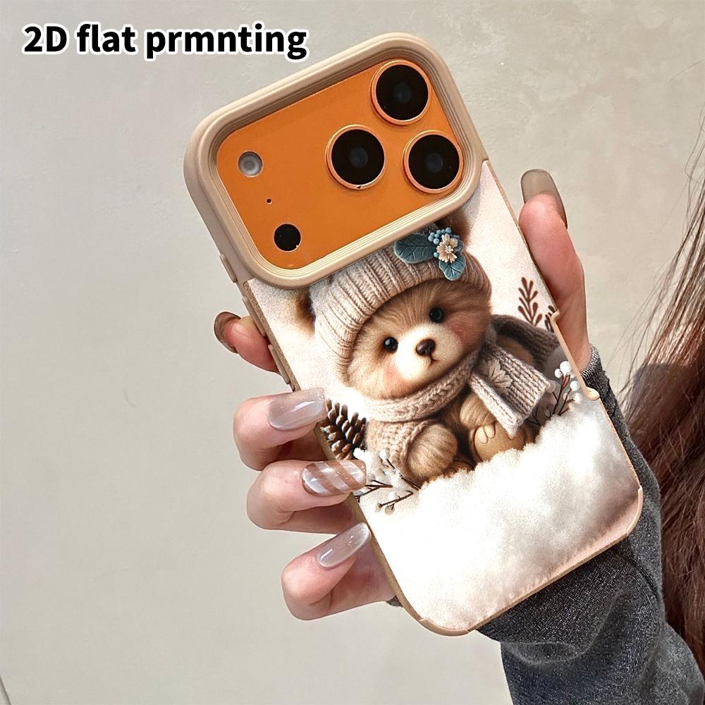 Phone case: 2D flat lambskin suitable for iPhone 18 17 16 15 14 13Pro, sweater bear, Christmas and Halloween gifts