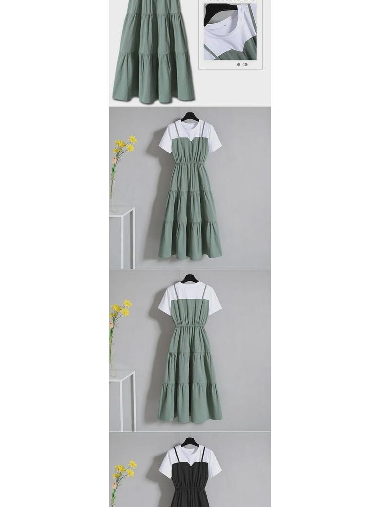 Plus-Size Women's Summer Two-Piece Look Short-Sleeve Maxi Dress