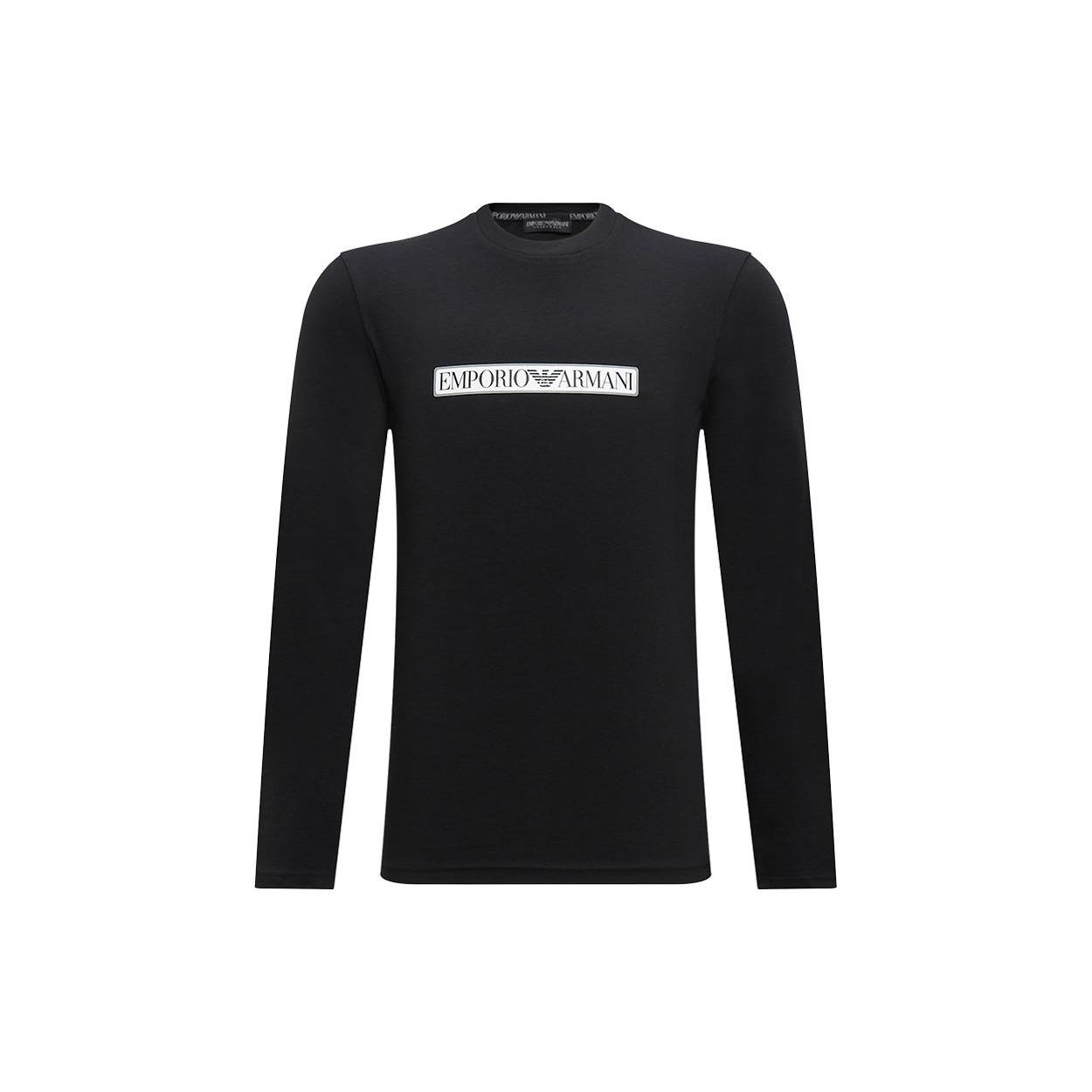 Emporio Armani FW23 Effen Logo Print Ronde Hals Lange Mouwen T-shirt Heren Tops Zwart 111023-3F517-0020 S Black