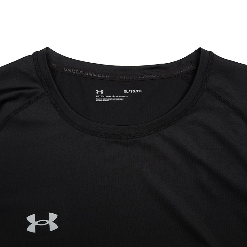 Under Armour Solid Color Running Casual Round Neck Breathable Short Sleeve T-Shirt Men Tops Black 23500506-001