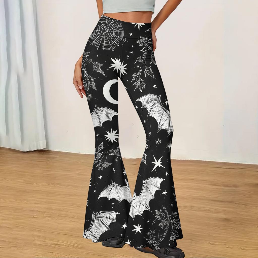Women's Casual Halloween Print Flared Yoga Pants High Waist Stretchy Bootcut Leggings for Everyday Wear