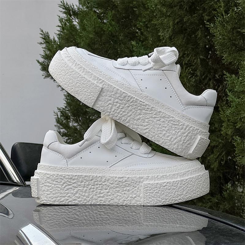 Damen Plateau-High-Top-Canvas-Freizeitschuhe mit dicker Sohle, atmungsaktiv, vielseitig, leichte kleine weiße Schuhe 50557-W