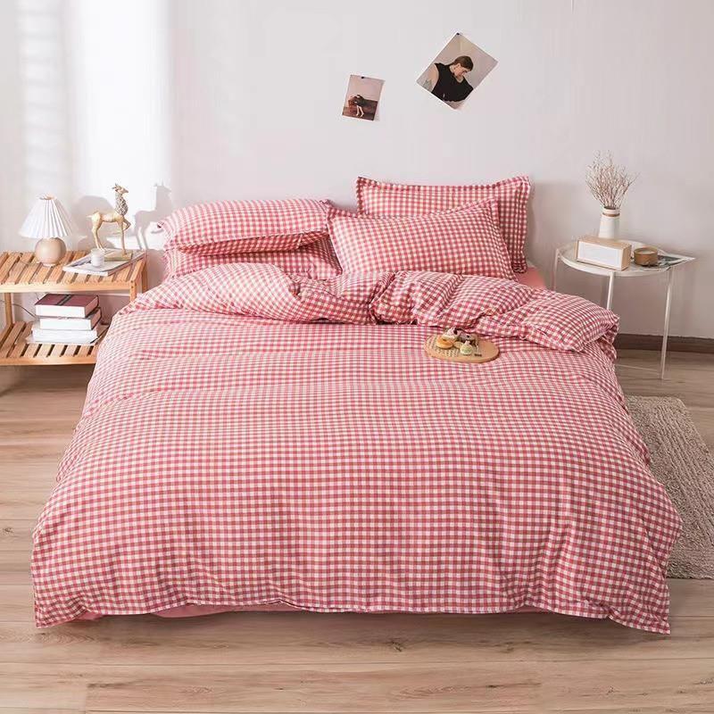 

Classic Gingham Bed Sheets Quilt Cover Four-Piece Student Dormitory Lattice Bed L 100cm x 200cm Bed Sheets Small powder grid