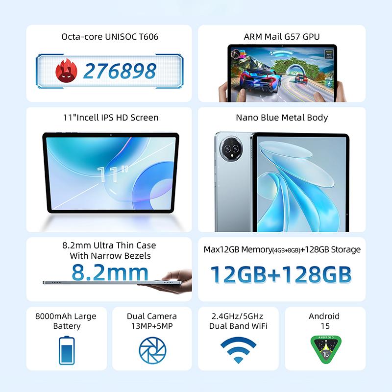 BMAX MaxPad I11S Android 15 12GB(4GB RAM+8GB Expansion) 128GB ROM 11 Inch Octa Core T606 Soc Dual Wifi tablet