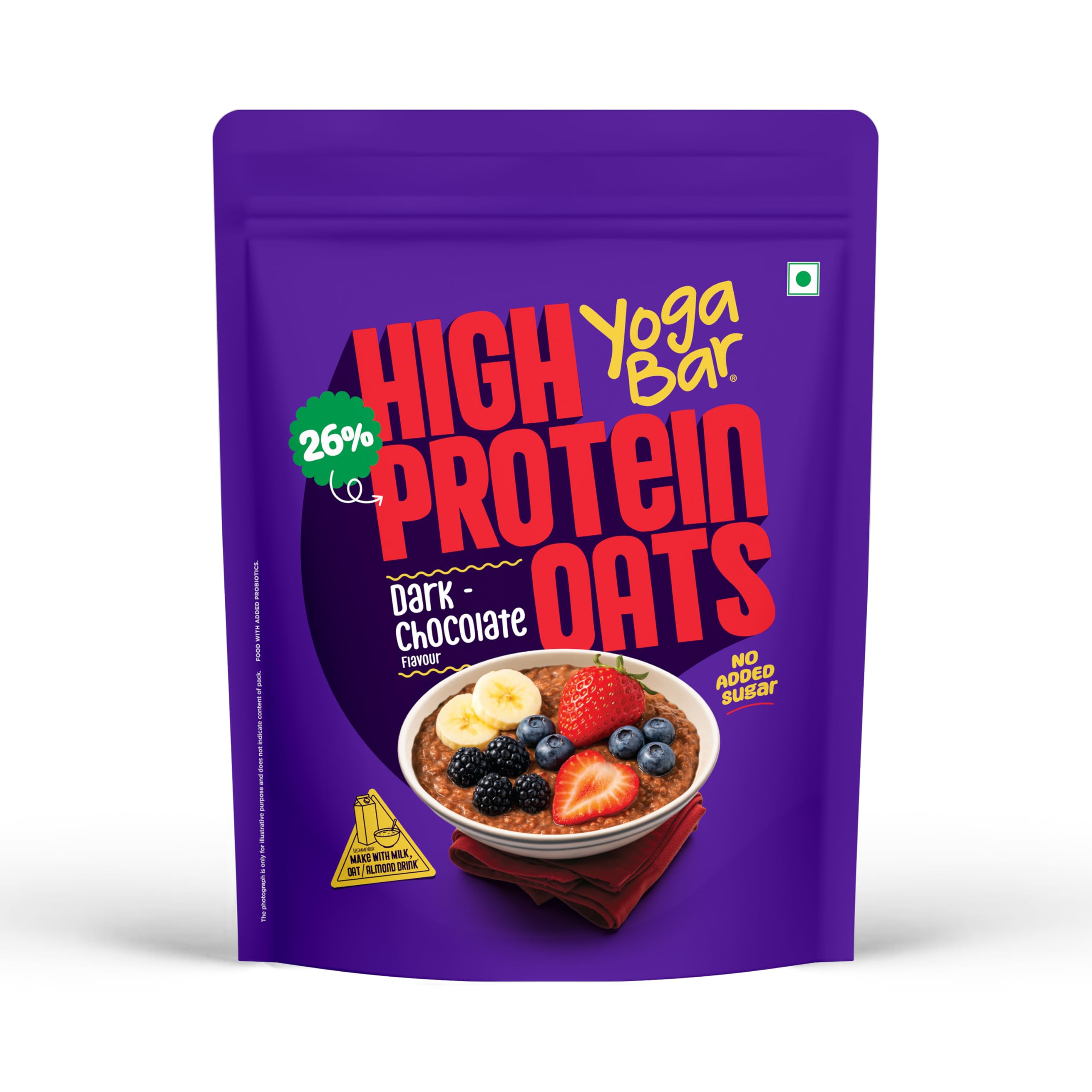 Yogabar 26g High Protein Oats 1kg , Dark Chocolate - Breakfast Cereal with Wholegrains, 26% Protein & No added sugar - Oats High Protein for Gym -