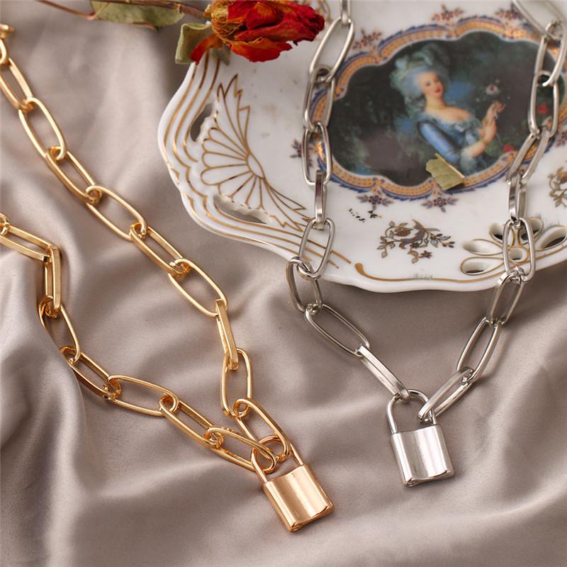 Women Fashion Lock Pendant Choker Necklace Geometric Chain Necklace Girls Jewelry Accessories Gift
