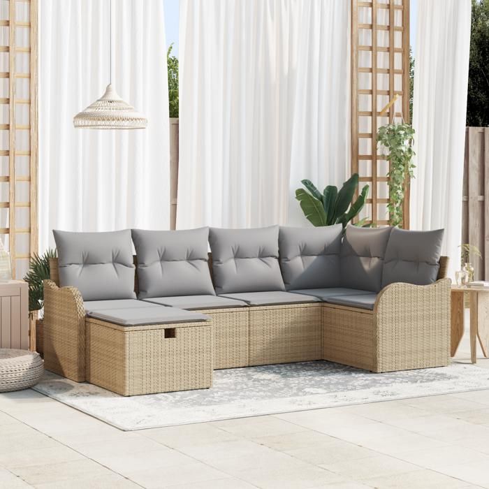 VidaXL Ensemble Canapé Jardin 6 Pièces avec Coussins Beige Rattan Poly 3360311