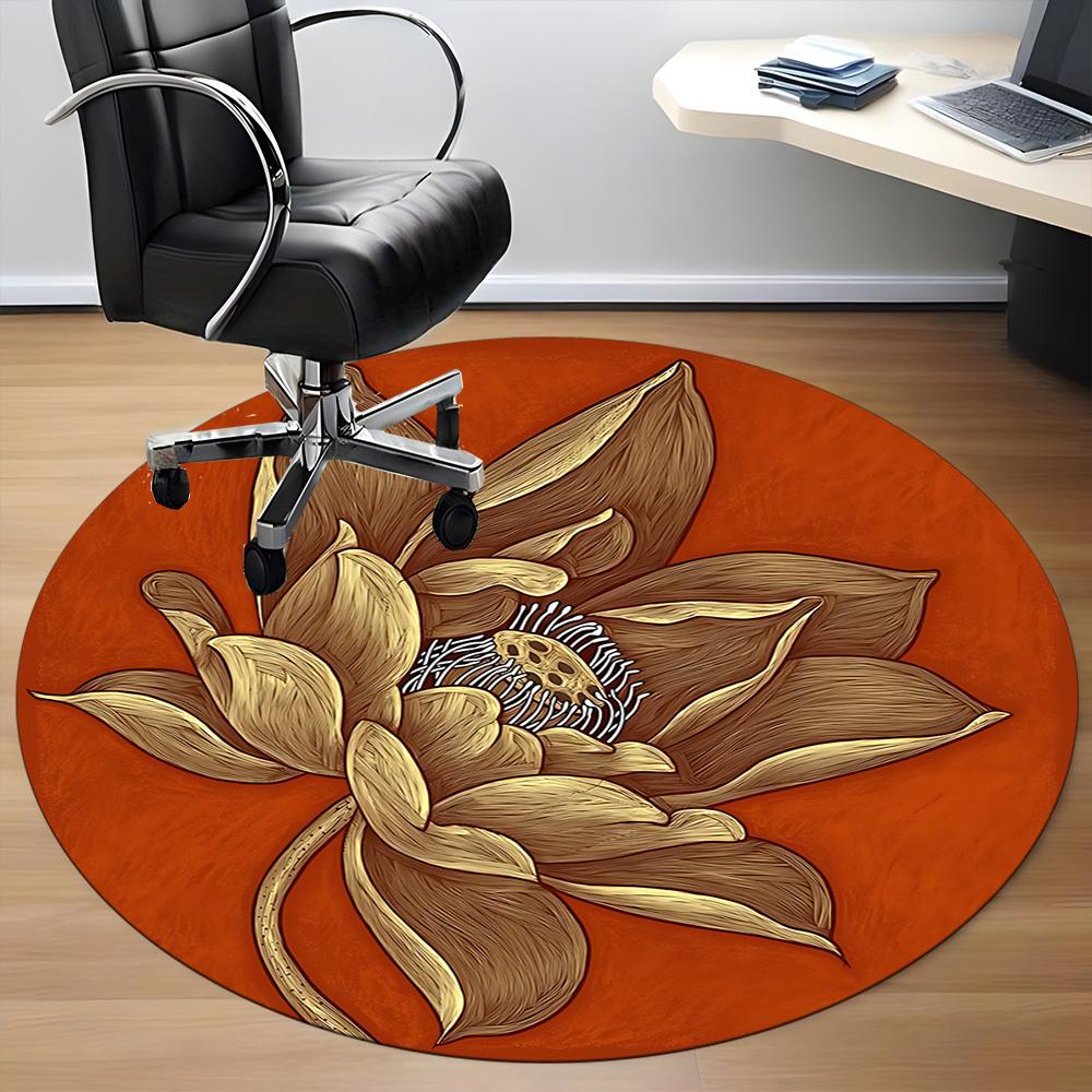 1pc Lotus Bloom Office Round Area Rug,  Mat Suitable For Office, Under Office Chairs Bedroom Living Room Home Decor, Room Deco