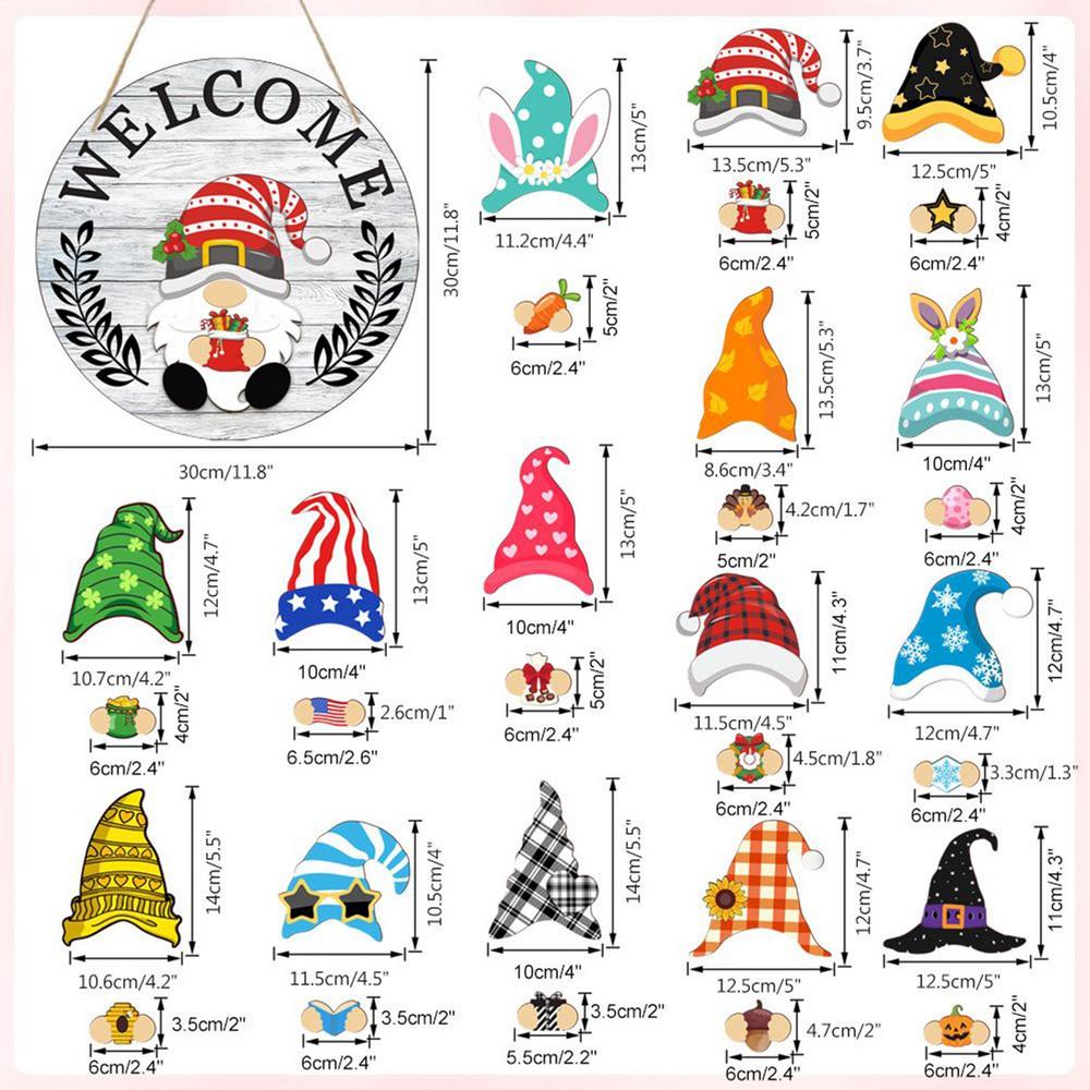 Gnome Decorations Magnetic Change Interchangeable Accessories Wooden Gnome Door Hanger For Family Friends Adults Women Holiday