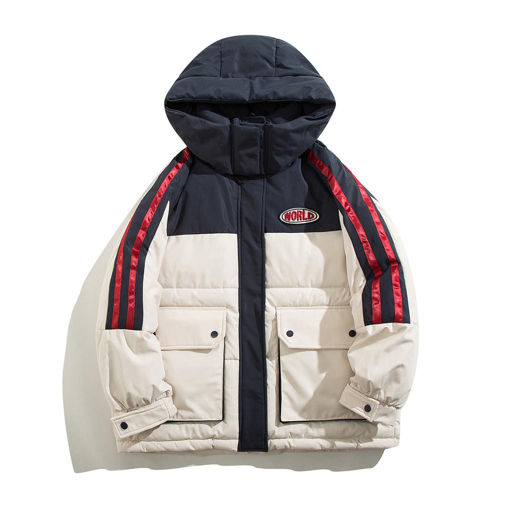 Cotton-padded Jacket Women's Short-term New Tooling Contrast Color College Wind Bread Clothing Winter Hooded Loose Cotton-padded Jacket