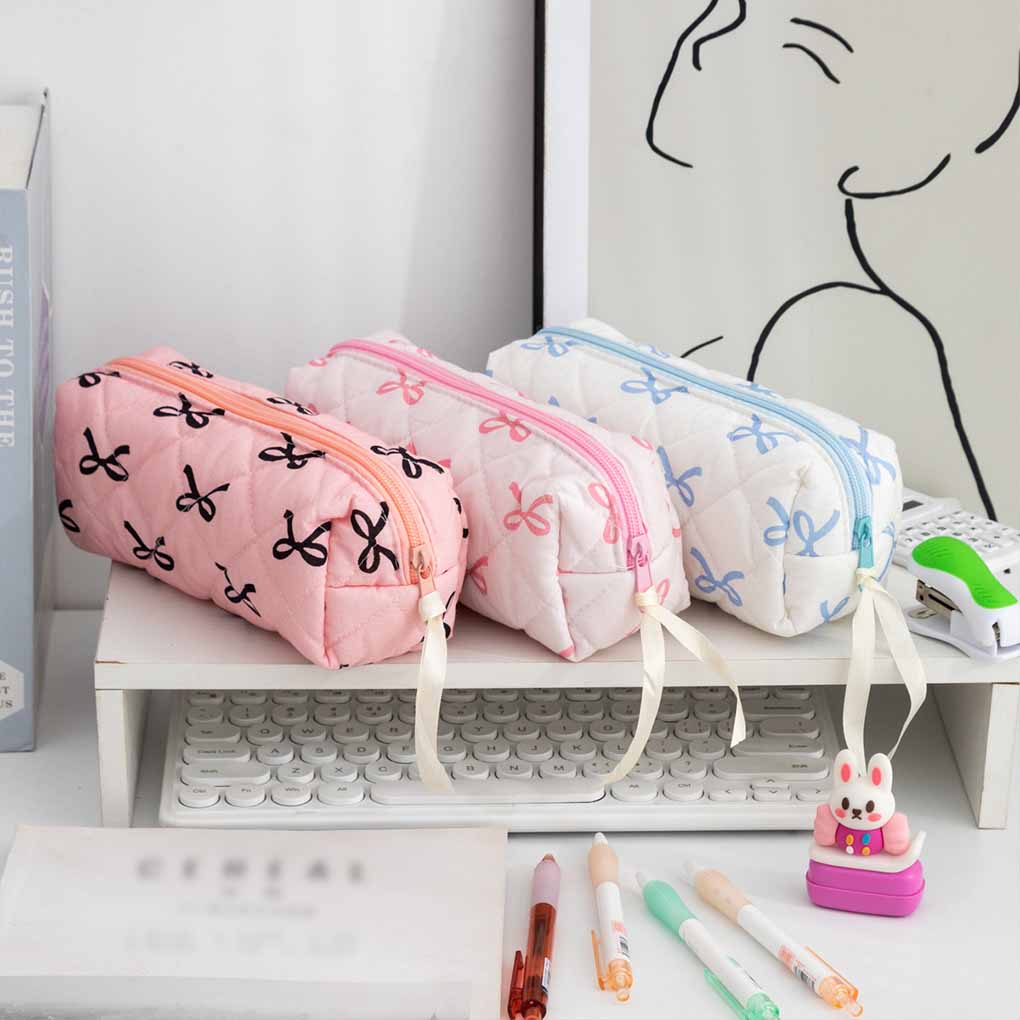 Lightweight Pencil Case Stationery Case Cosmetic Storage Bag Large Capacity Stationery Bag Pink Bow for Women (2078CM)