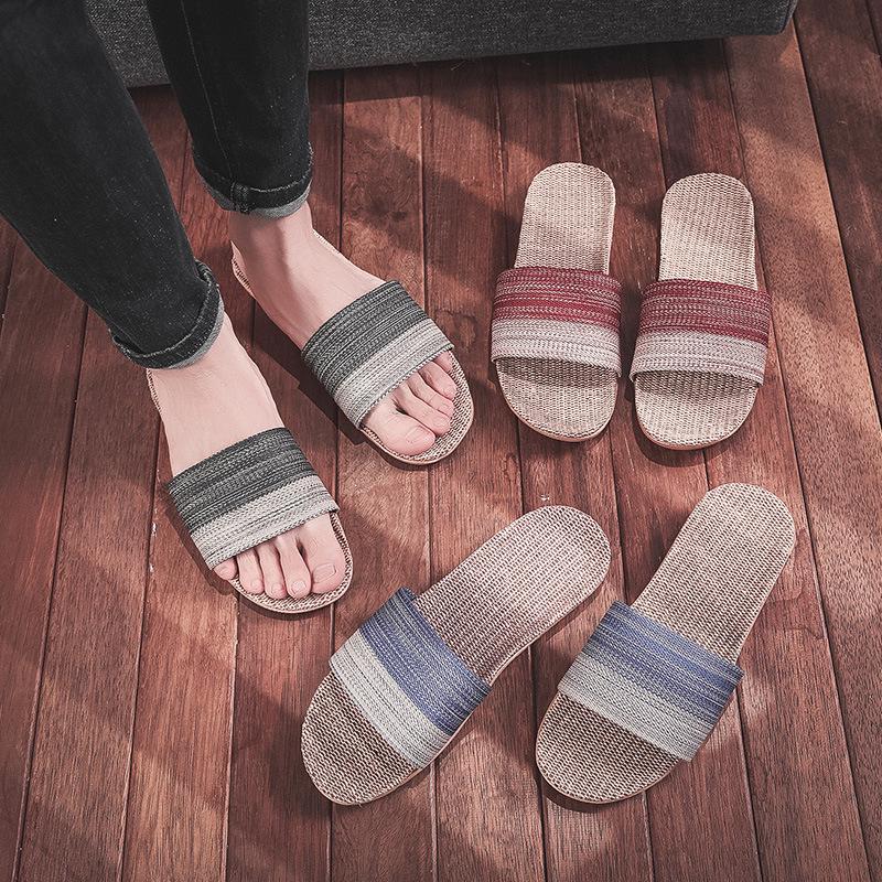 Summer Non-Slip Linen Slippers for Couples - Breathable, Odor-Free Indoor Footwear