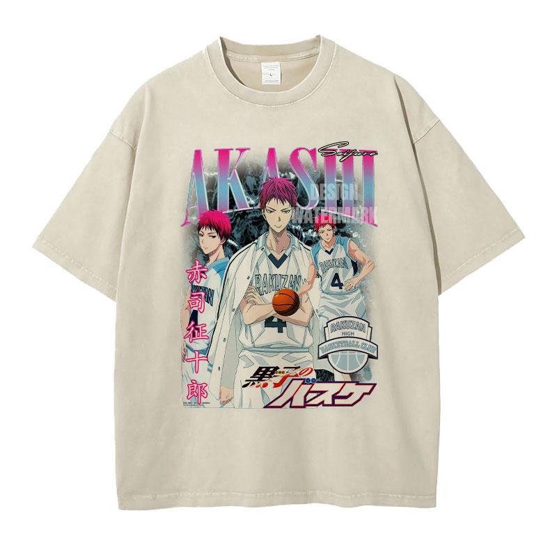 Anime Kurokos Basketball T-Shirts Oversized Midorima Vintage Washed T-Shirt Retro Kagami Taiga Daiki Akashi T-Shirt für Mann