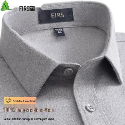 FIRS Men's Brushed Flannel Pure Cotton Long-Sleeve Shirt