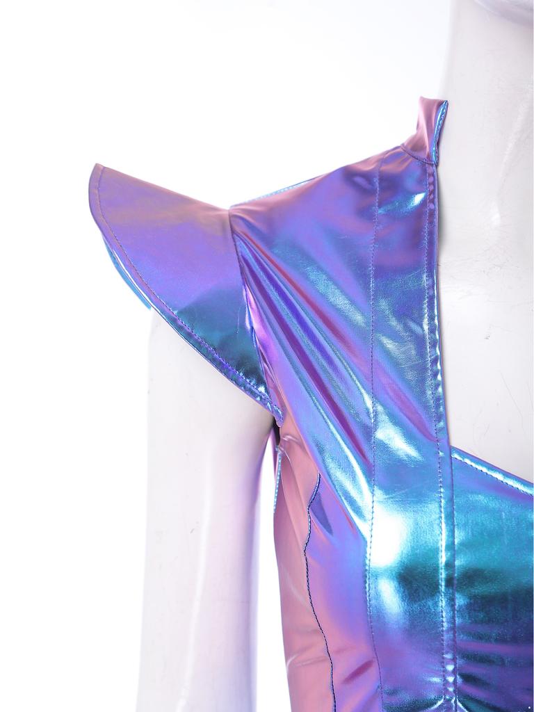 Women Metallic Steampunk Waistcoat Victorian Gothic Cap Sleeve Zipper Front Vest for Carnival Stage Performance