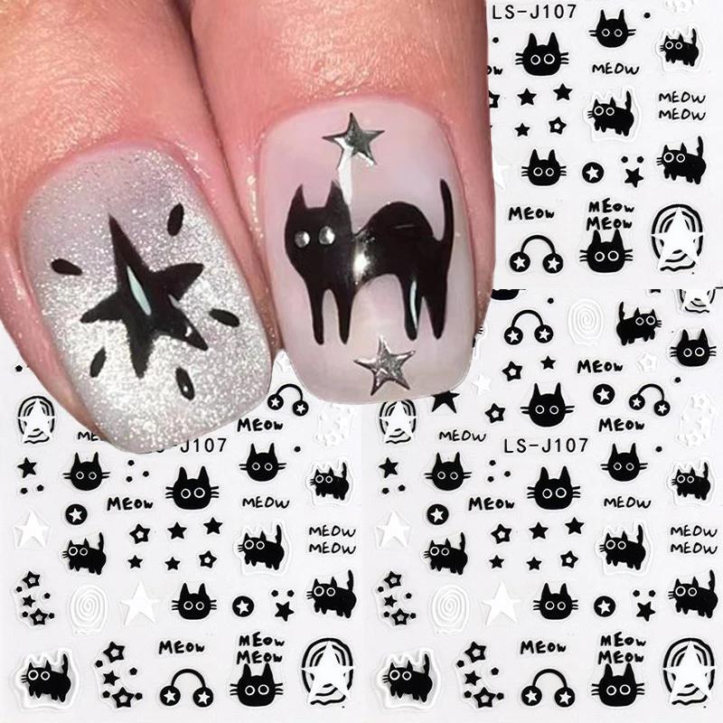 1/3 Stück Kawaii Cartoon Katze Nagelsticker Tierpfote Slider Nagelkunst Maniküre Dekorationen Y2K Sterne Buchstaben Abziehbilder Werkzeuge