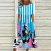 Women's Casual Halloween Print Round Neck Dress with Pockets