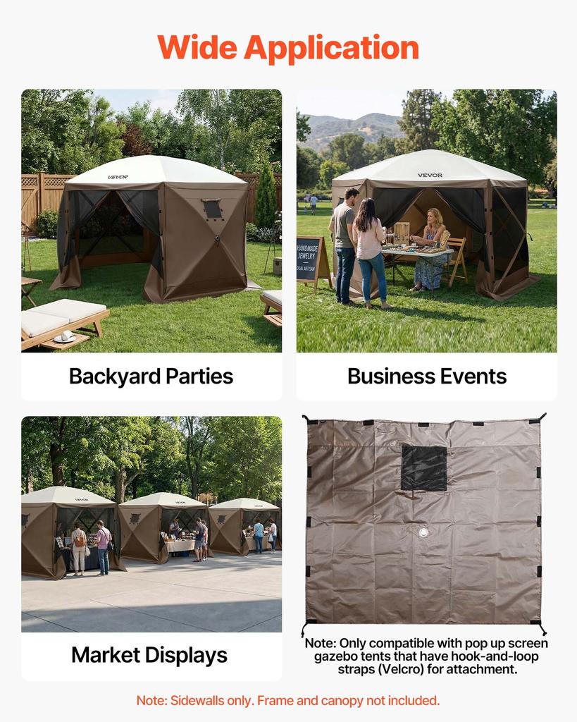 VEVOR Canopy Sidewalls, 1.73 x 1.48 m, Canopy Tent Walls with Waterproof and Sunlight Protection Layer, One-Sided Window Design
