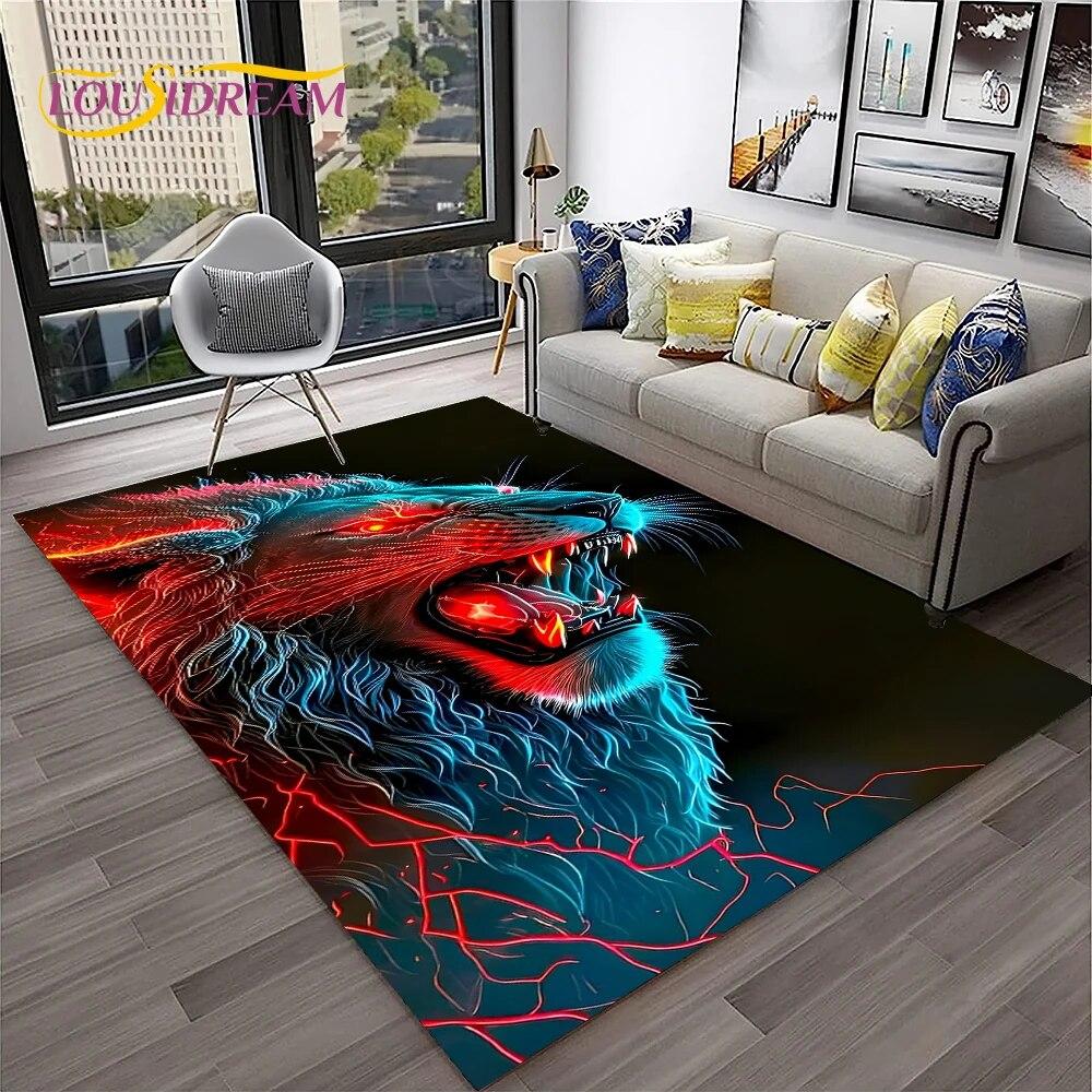 Cartoon Lion Animals Dream 3D Carpet Rug for Home Living Room Bedroom Sofa Doormat Decor,Kid Play Area Rug Non-slip Floor Mat