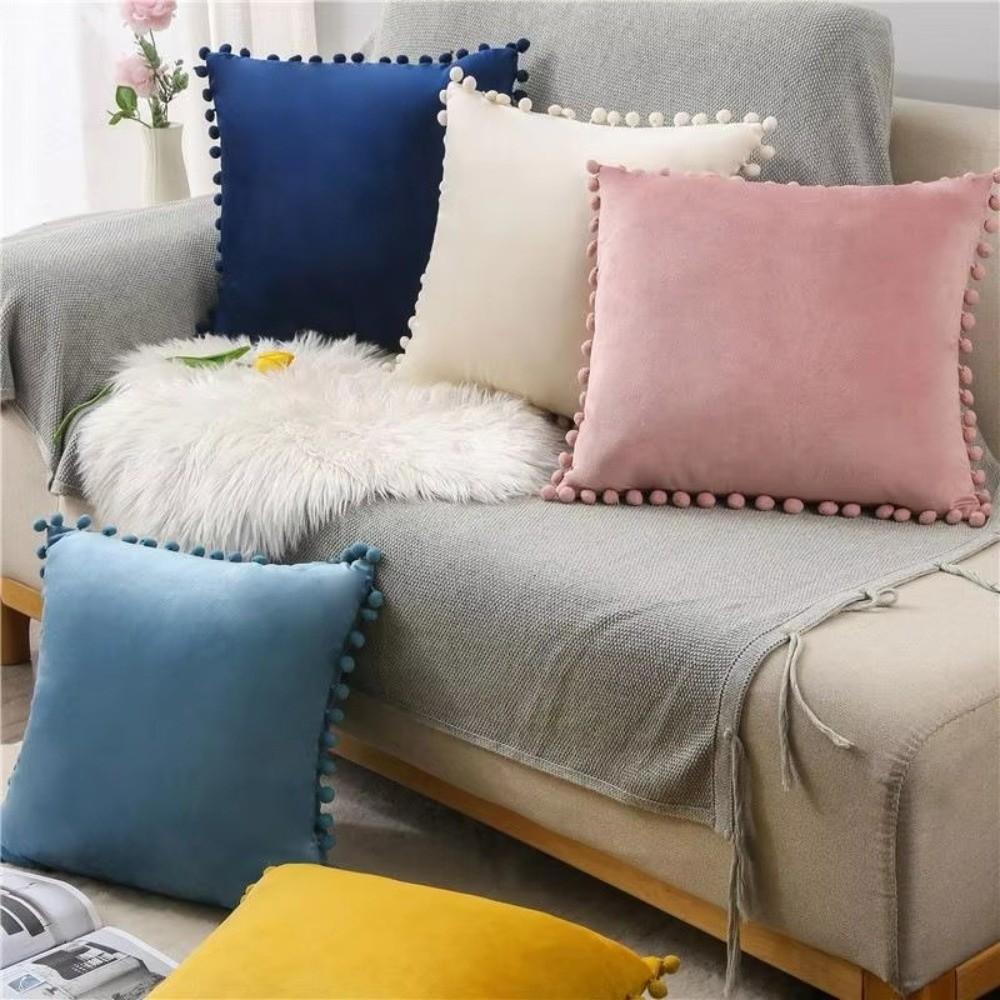 Plush Material Throw Pillow Covers Soft Pom Pom Pillow Case for Bedroom Decor