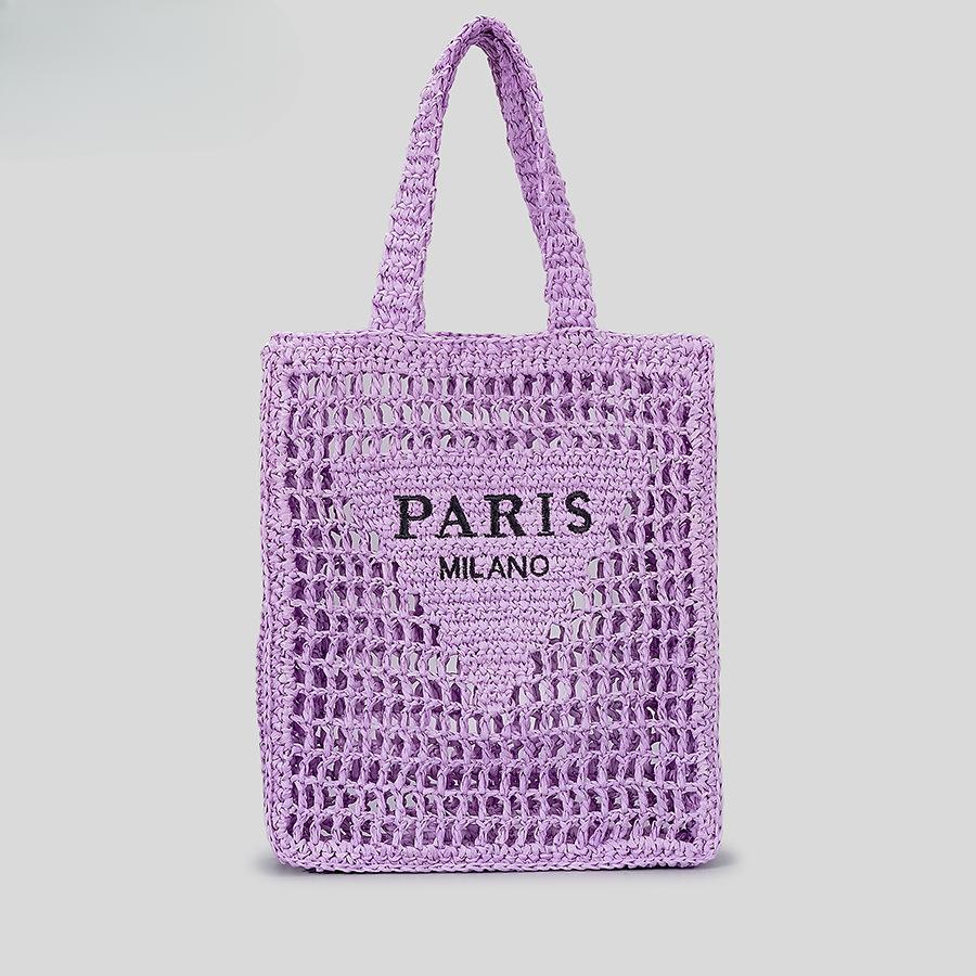 Pure Handmade Woven Handbag Women's Rustic Style Hollow Embroidery Letters Straw Bag Large Capacity Shoulder Bag