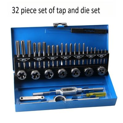 Set de 32 de piese cu tarod și filieră Metric Cheie de tăiat M3-M12 Unealtă manuală pentru filetare Tarod și filieră din carbură de tungsten Unealtă pentru realizarea filetului șurubului Set de burghie