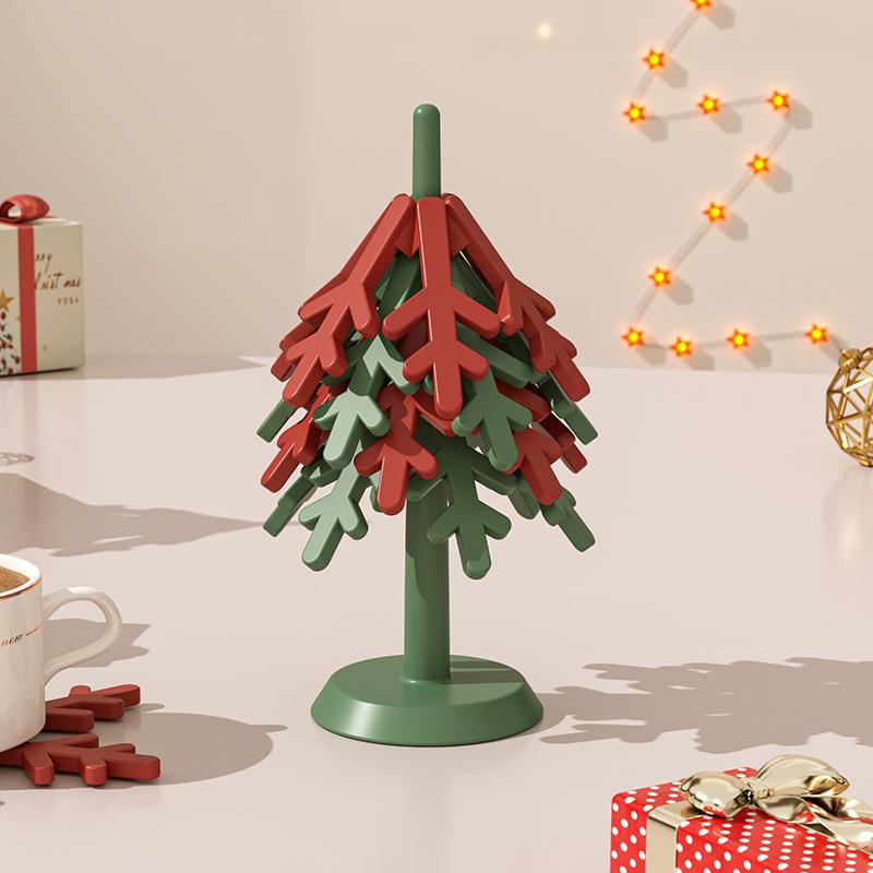 1set Foldable Christmas Tree Trivets Anti Scalding Insulation Pad Multipurpose Cup Coasters with Bracket for Cup Home Decoration
