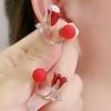 Korean Version Earrings Sales Luxury Red Flowers Pearl Crystal Earrings Female Net Red High Sense Elegant Temperament Earrings