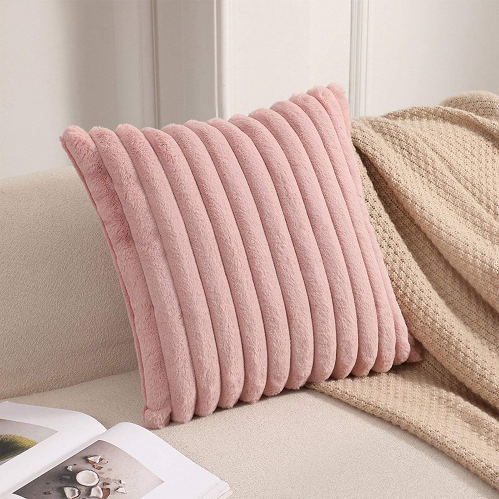 

Striped Rabbit Fur Plush Soft Cushion Cover Living Room Sofa Bed Minimalist Style Pillowcase Household Items One Size