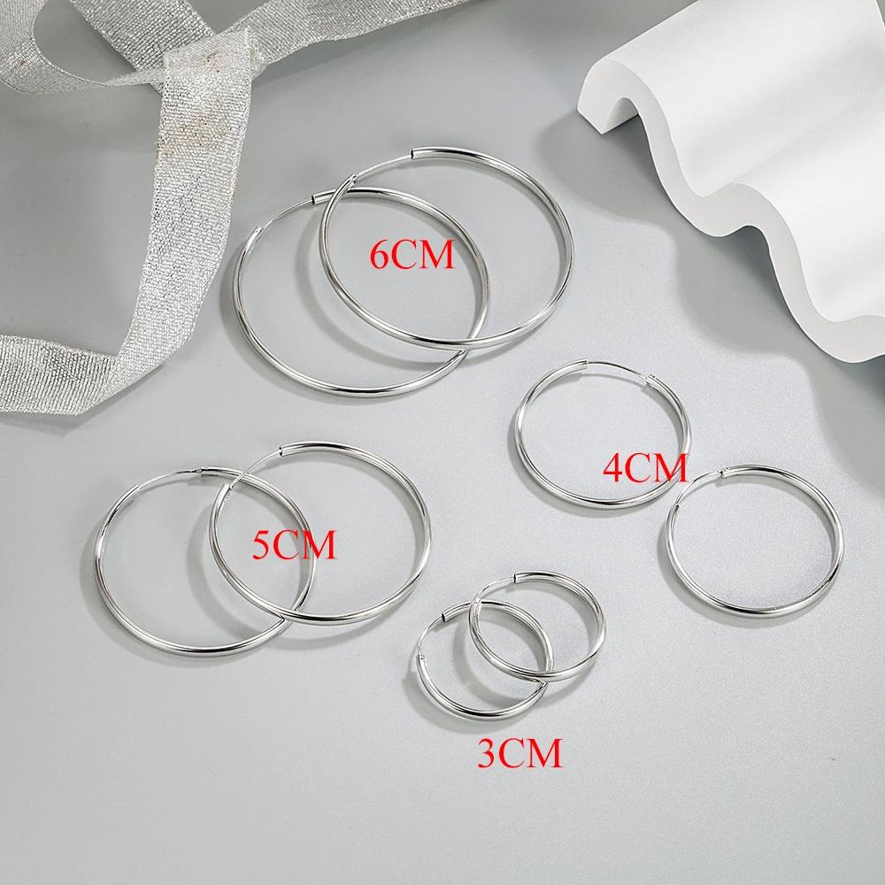 Genuine 925 Sterling Silver Women's New Jewelry Fashion Round Hoop Earrings