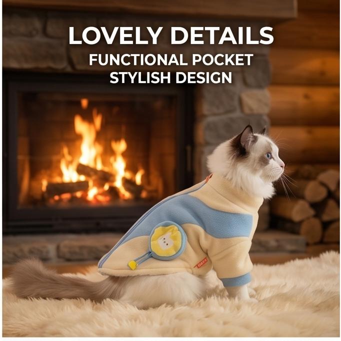 Fashion Patchwork Warm Cat Cotton Coat Anti Shedding Autumn Winter Clothes For Small Cats Cold Weather Indoor Outdoor Use