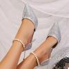 Fashion Silver Stiletto High Heel Party Wedding Shoes Women Fashion Ankle Beaded Buckle Pointed Toe Pumps Women Shallow Mouth Pumps