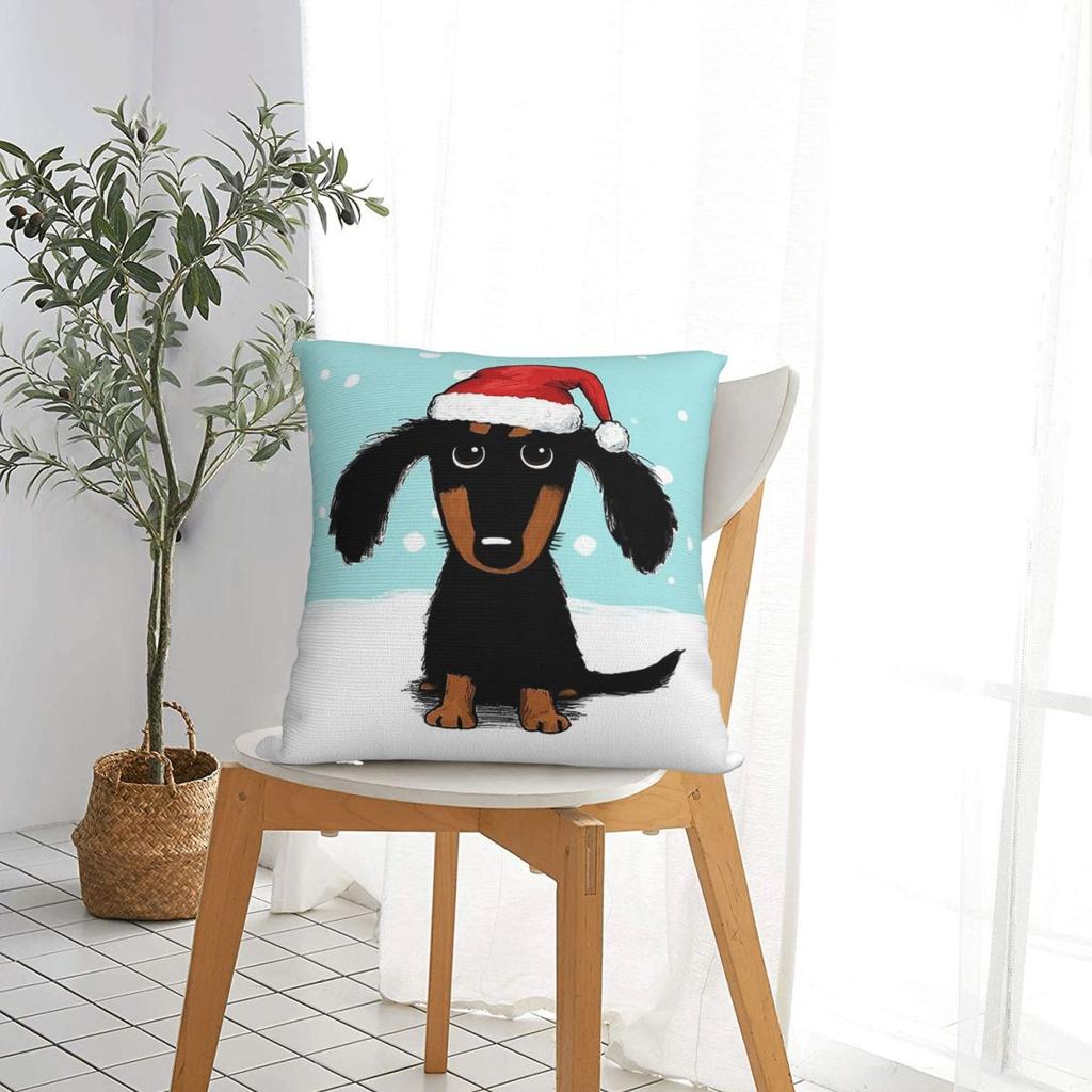 Cute Dachshund Christmas Pillowcase Cushion Cover Decor Sausage Doxie Dog Lover Throw Pillow Case Cover Home Drop Shipping